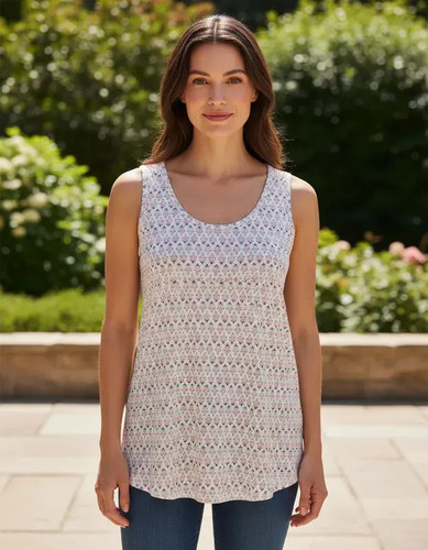 Musculosa Remera Sin Mangas Algodón Blanca M Estampa Floral