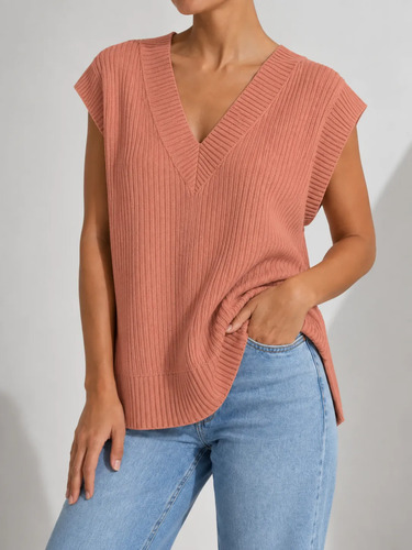 Chaleco Tejido De Punto Corte Oversize Terracota Orange 2