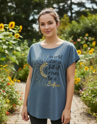 Remera Remerón Buzo Blusón Azul Flor M