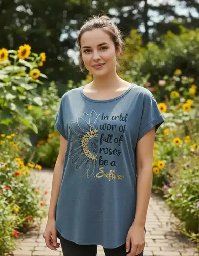 Remera Remerón Buzo Blusón Azul Flor M