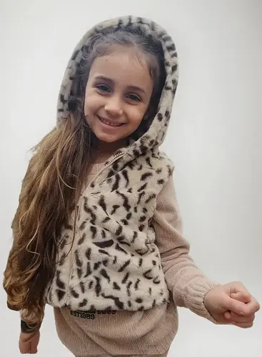 Chaleco Peluche Capucha Animal Print Campera Abrigo Beige Animal Print 6