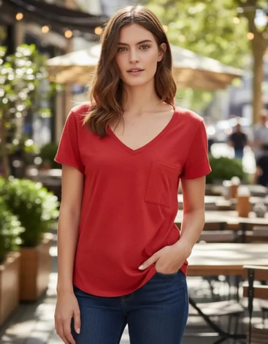 Remera  Básica Genérica Cómoda Y Versátil Viscosa Rojo Xl