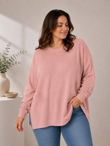 Sweatere Tejido De Punto Plus Size Rosa Modelo 2 1x A 2x