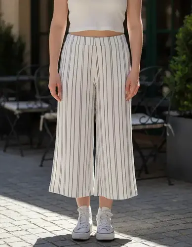 Palazzo Pantalón Bambula Animal Print Blanco Rayas Gruesas Rayas 14