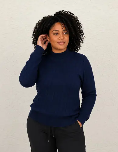 Sweater Media Polera  Tejido Trenzado Ochos Azul Marino Único
