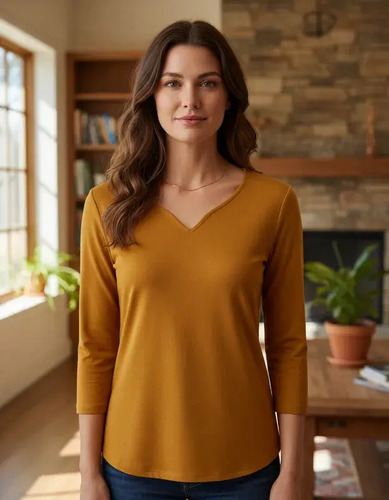 Blusa Remera Escote Corazón Blusa Algodón Sweater Buzo Mostaza S