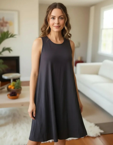 Vestido A La Rodilla Amplio Verano Negro M