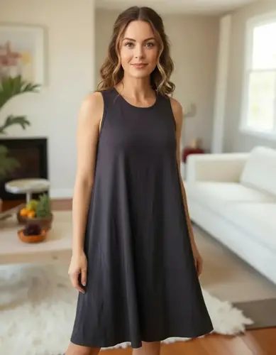 Vestido A La Rodilla Amplio Verano Negro M