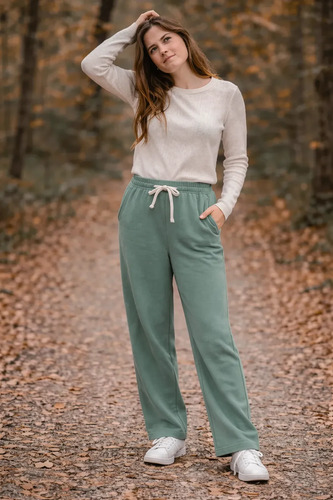 Pantalón Deportivo Recto Felpa Verde Medio S