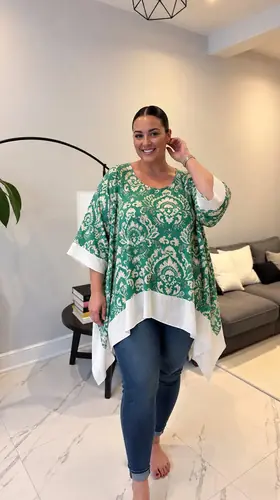 Blusa Blusón Remerón Mujer Talles Amplios Verde Arabescos 2
