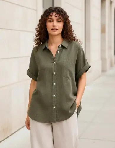 Camisa Camisola  De Mujer Oversize Verde Botón Blanco 4