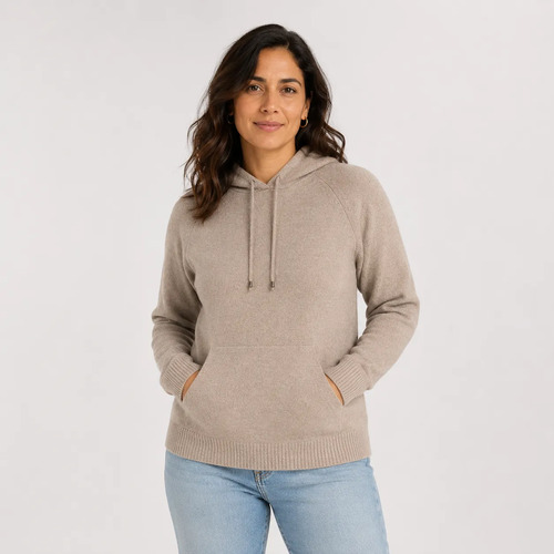 Sweater Buzo Canguro Con Capucha Tostado 3
