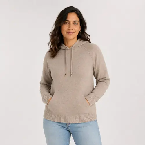Sweater Buzo Canguro Con Capucha Tostado 3