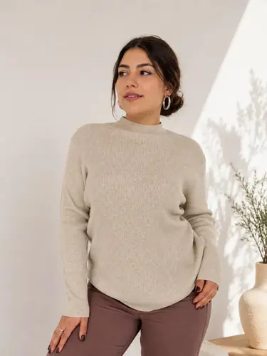 Sweater Media Polera Buzo Trama Acanalada Beige Único