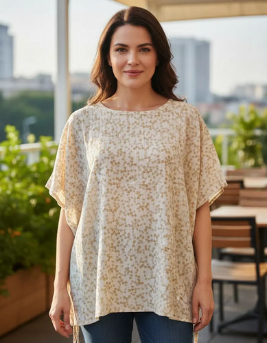 Blusa Blusón Amplio Talle Grande Crema Floral Único