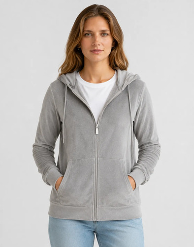 Campera Deportiva Piel De Durazno Plush Velour Gris M