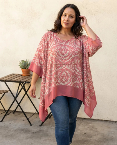 Blusa Blusón Remerón Mujer Talles Amplios Rosa Viejo Arabescos 3