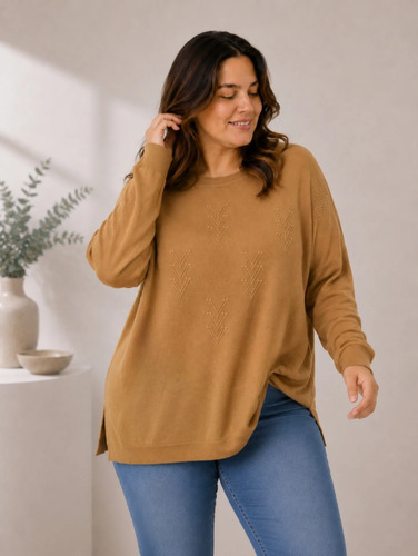 Sweatere Tejido De Punto Plus Size Caqui Modelo 2 1x A 2x