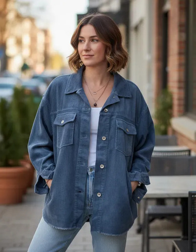 Sobrecamisa Camisa Abrigo Pana De Algodón Azul Jean 2