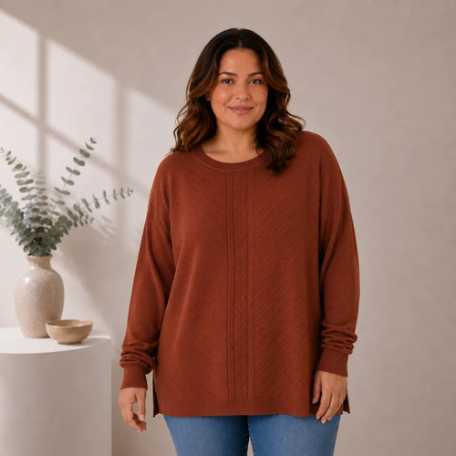 Sweatere Tejido De Punto Plus Size Marrón Diseño 3 2x A 3x
