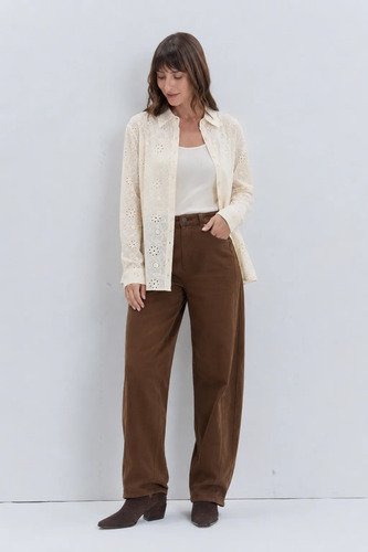 Camisa Blusa Broderie Bordada Camisola Beige 3