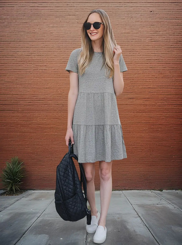 Vestido Algodón  Corto Remerón Gris Liso S