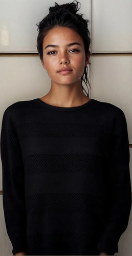 Sweater Tejido Hilo Acrílico Buzo Liviano Negro L