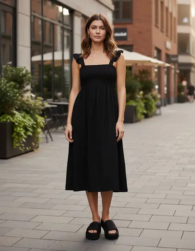 Vestido  Midi Animal Print Negro Mujer