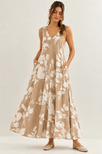 Vestido Largo Solera Para Mujer Con Bolsillos