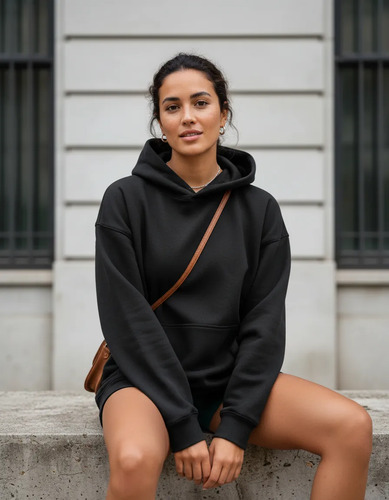 Canguro Oversize Algodón Felpa Afelpado Buzo Deportivo M Negro