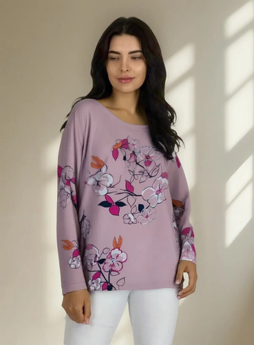 Remerón Sweater Remera Blusón Beige Floral Xl