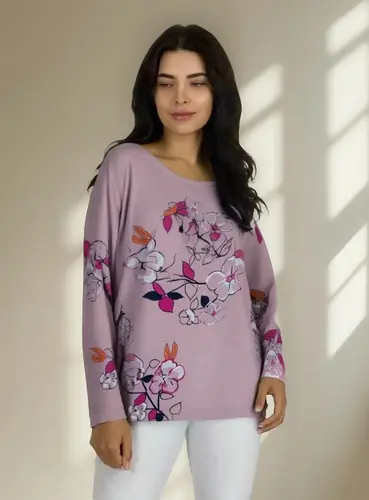 Remerón Sweater Remera Blusón Beige Floral Xl