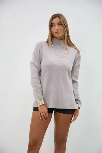 Sweater Buzo Media Polera Tejido De Punto Gris Único