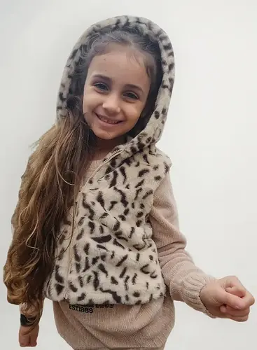 Chaleco Peluche Capucha Animal Print Campera Abrigo Beige Animal Print 8