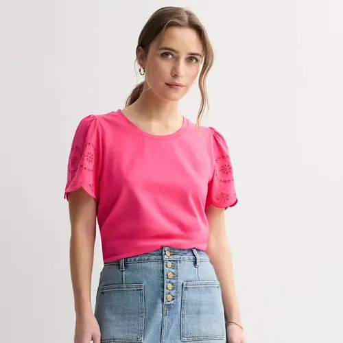 Remera Mangas Broderie Bordadas Algodón Blusa Fucsia 1