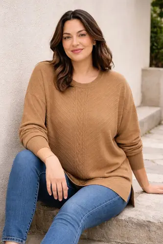 Sweatere Tejido De Punto Plus Size Caqui Modelo 3 1x A 2x