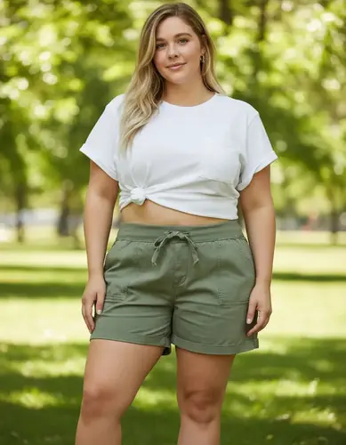 Short Sarga  Algodón Spandex Plus Size Verde Musgo L
