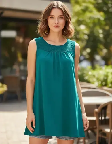 Musculosa Estilo Vestido Corto Crochet Petróleo 1