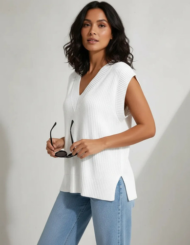 Chaleco Tejido De Punto Corte Oversize Blanco 2