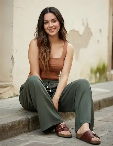 Palazzo Pantalón Fibrana Pantalona Verde Oliva 1