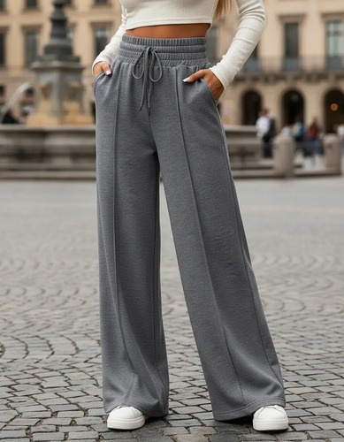 Pantalón Pantalona Palazzo Amplio Gris S