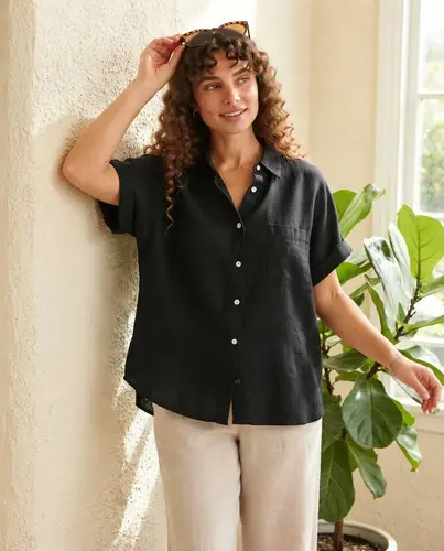 Camisa Camisola  De Mujer Oversize Negra Botón Blanco 3