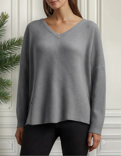 Sweater Tejido Algodón Buzo Oversize Gris 1 (m/l)