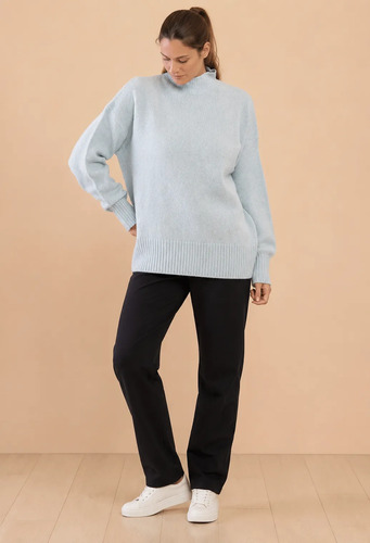 Sweater Buzo Media Polera Tejido Suave Celeste Pastel L