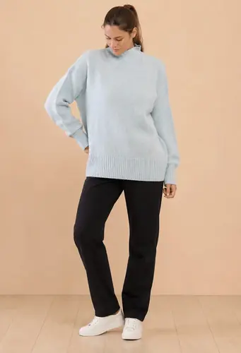 Sweater Buzo Media Polera Tejido Suave Celeste Pastel 2xl
