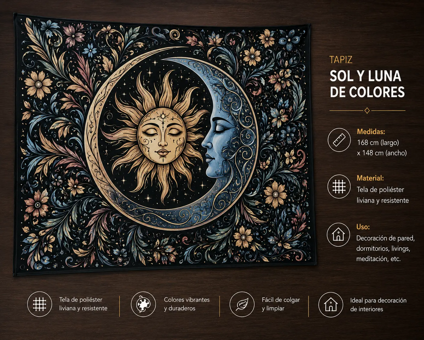 tapiz de sol y luna de colores