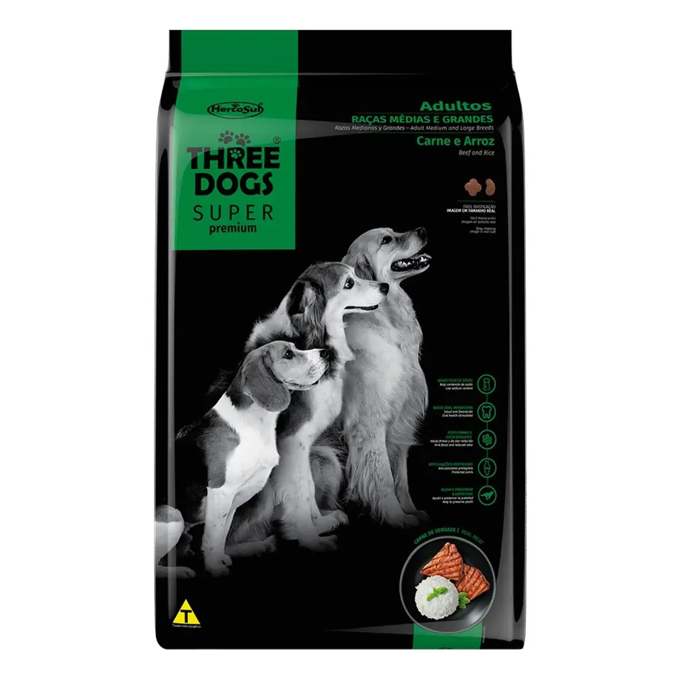 Three dogs super premium adulto razas med/gdes 15+2 kg carne y arroz