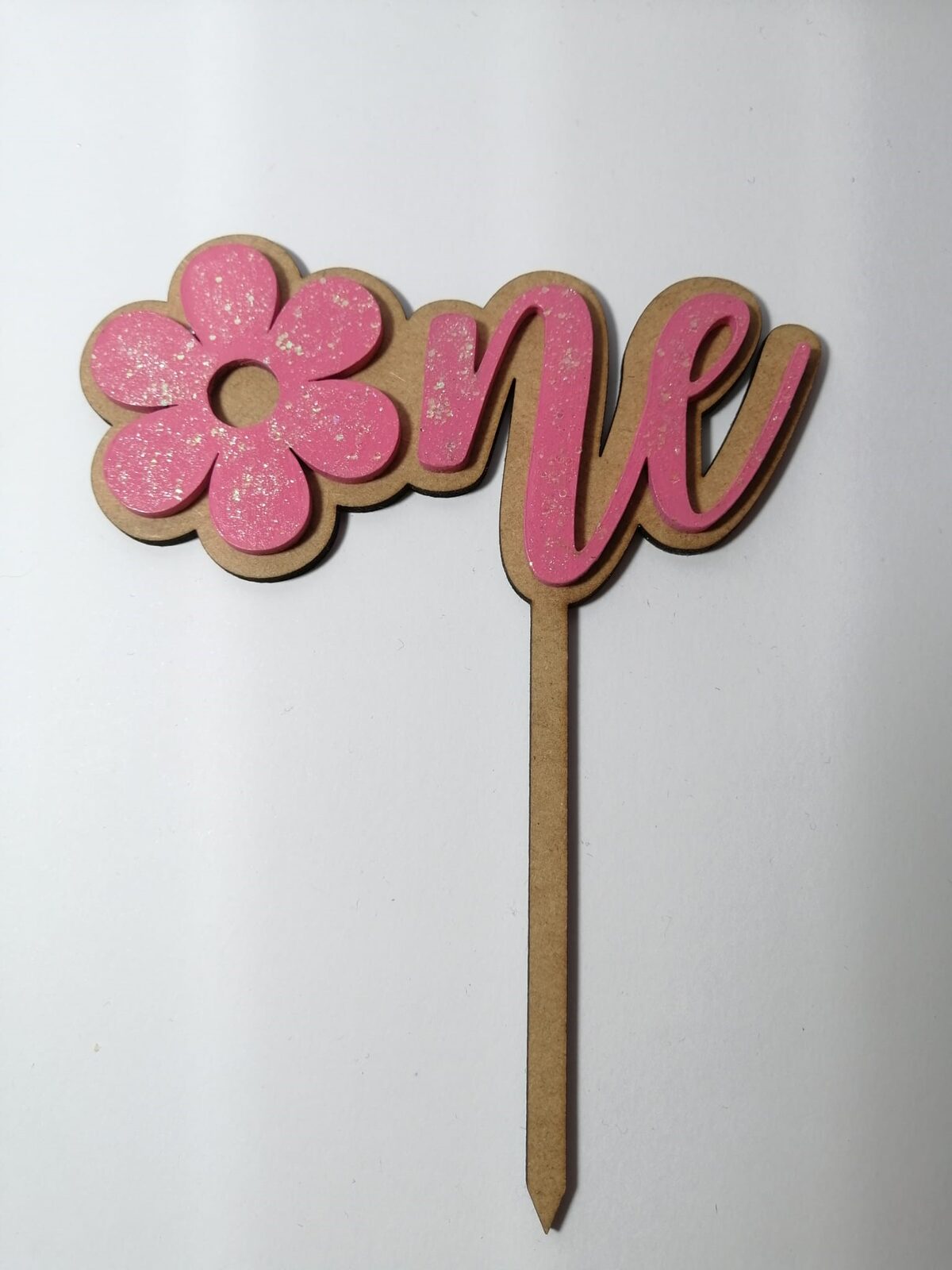 cake topper One con flor en en MDF doble