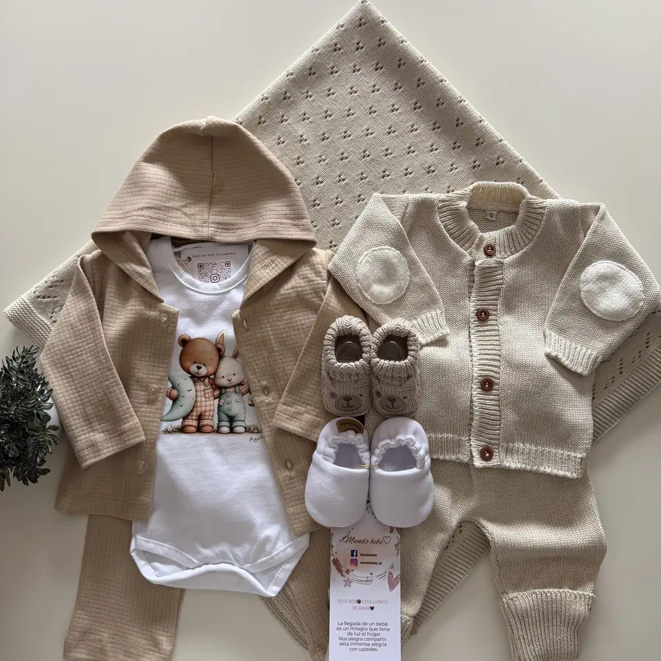 Camperita , pantalón y body de algodón + saco y pantalón de hilo algodón