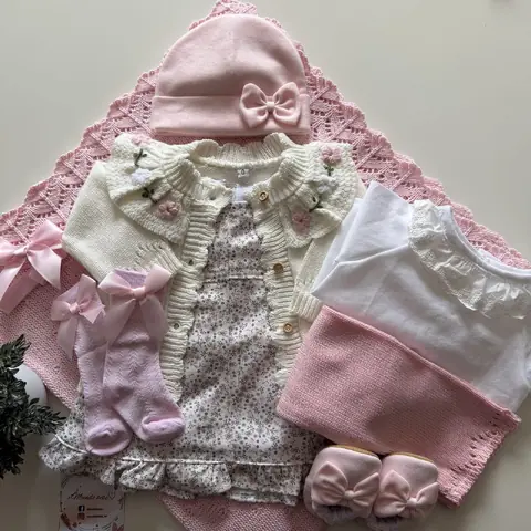Vestido símil pana , saco y pantalón de hilo algodón + bata de nanzu